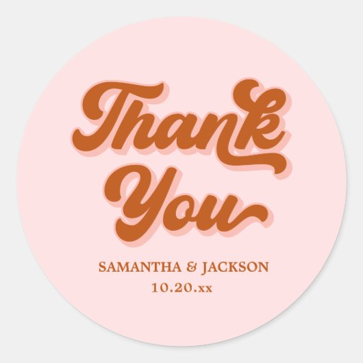 レトロ70sピンク赤オレンジありがとう結婚。 ラウンドシール (正面)