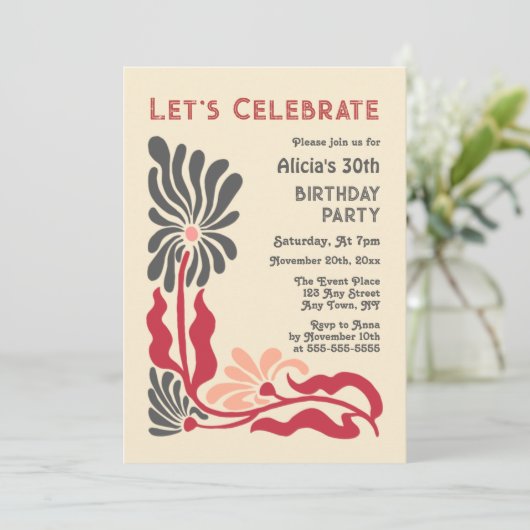 レトロ70sファンキーグルーヴィサイケデリックフラワー誕生日 招待状 (スタンド正面)