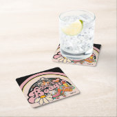 レトロ70sブギーディスコ踊りブライダルバチェロレッテ スクエアペーパーコースター (インサイチュ)