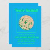 レトロ70sブルーグリーンイエローディスコ50誕生日 招待状 (正面/裏面)