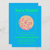 レトロ70sブルーグリーンピンクディスコ50誕生日 招待状 (正面/裏面)