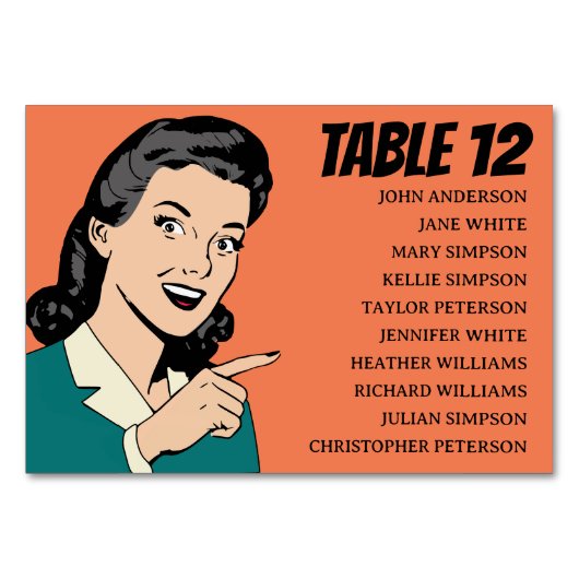 レトロ70'sポップ・アートのアート漫画ブック結婚おもしろい テーブルナンバー (正面)