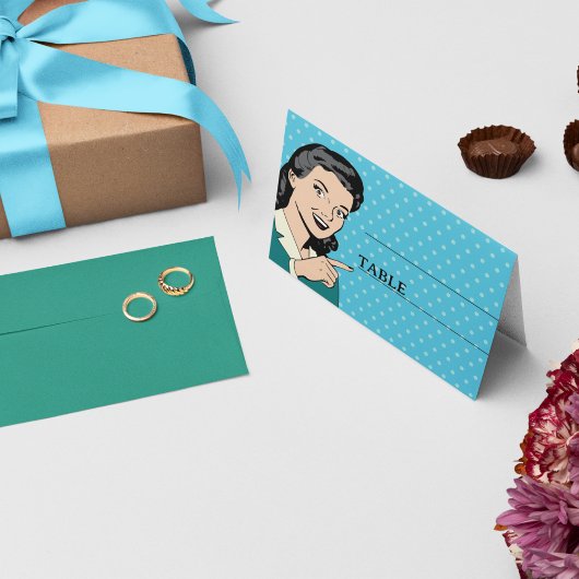 レトロ70'sポップ・アートのアート漫画ブック結婚おもしろい プレイスカード