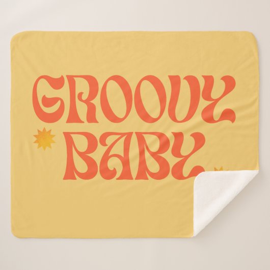 レトロ70sマスタードオレンジヒッピーGroovyベビー シェルパブランケット (正面(横))
