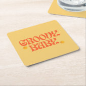 レトロ70sマスタードオレンジヒッピーGroovyベビー スクエアペーパーコースター (アングル)