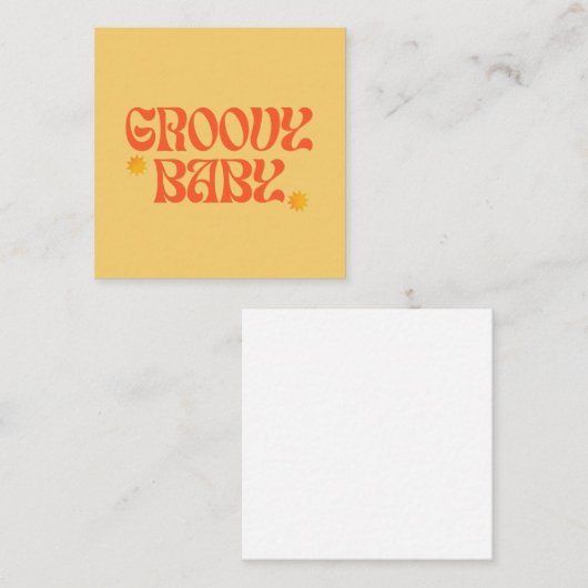 レトロ70sマスタードオレンジヒッピーGroovyベビー スクエア名刺 (正面/裏面)