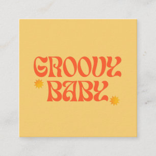 レトロ70sマスタードオレンジヒッピーGroovyベビー スクエア名刺