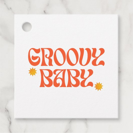 レトロ70sマスタードオレンジヒッピーGroovyベビー フェイバータグ (正面)