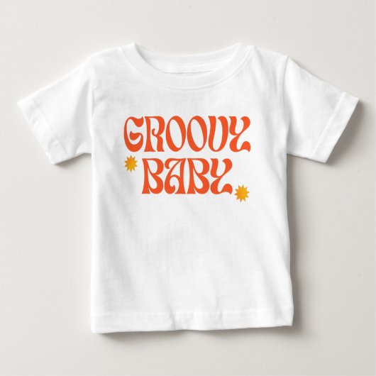 レトロ70sマスタードオレンジヒッピーGroovyベビー ベビーTシャツ (正面)