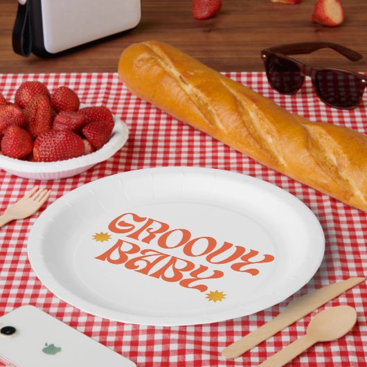 レトロ70sマスタードオレンジヒッピーGroovyベビー ペーパープレート (ピクニック)