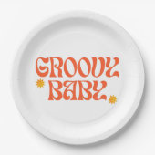 レトロ70sマスタードオレンジヒッピーGroovyベビー ペーパープレート (正面)