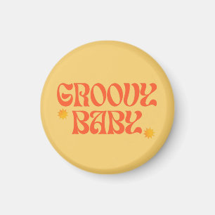 レトロ70sマスタードオレンジヒッピーGroovyベビー マグネット