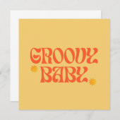 レトロ70sマスタードオレンジヒッピーGroovyベビー 招待状 (正面/裏面)
