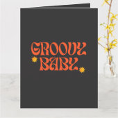 レトロ70sマスタードオレンジブラックヒッピーGroovyベビー カード (黄色い花)