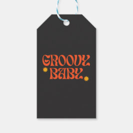 レトロ70sマスタードオレンジブラックヒッピーGroovyベビー ギフトタグ