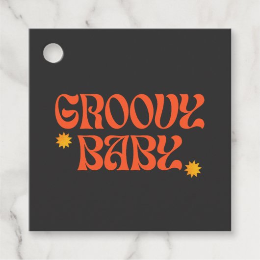 レトロ70sマスタードオレンジブラックヒッピーGroovyベビー フェイバータグ (正面)