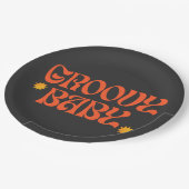 レトロ70sマスタードオレンジブラックヒッピーGroovyベビー ペーパープレート (アングル)