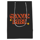 レトロ70sマスタードオレンジブラックヒッピーGroovyベビー ミディアムペーパーバッグ (裏面)