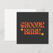 レトロ70sマスタードオレンジブラックヒッピーGroovyベビー 招待状 (正面/裏面)