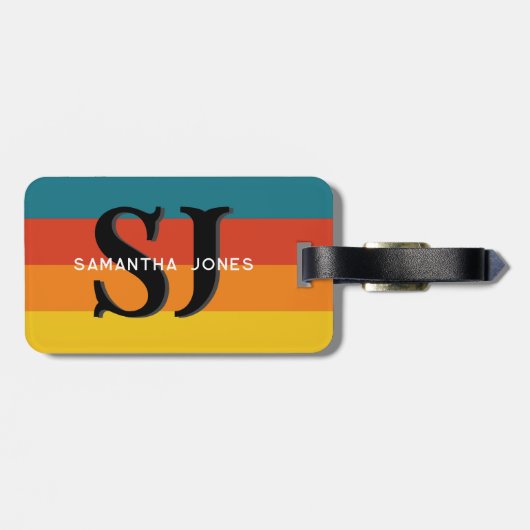 レトロ70sレインボーはっきりしたイニシャルストライプモノグラム ラゲッジタグ (裏面横)