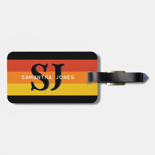 レトロ70sレインボーはっきりしたイニシャルストライプモノグラム ラゲッジタグ (裏面横)