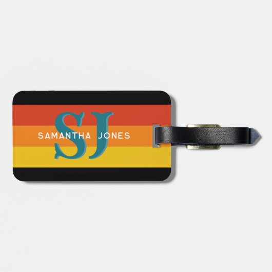 レトロ70sレインボーはっきりしたイニシャルストライプモノグラム ラゲッジタグ (裏面横)