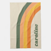 レトロ70sレインボーグリーンオレンジパーソナライズされた名 キッチンタオル (縦)