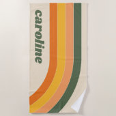 レトロ70sレインボーグリーンオレンジパーソナライズされた名 ビーチタオル (正面)