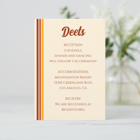 レトロ70sレインボーグルーヴィテラコッタオレンジ結婚ズ エンクロージャーカード (スタンド正面)