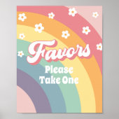 レトロ70sレインボーデイジー誕生日ウィズサイン ポスター (正面)