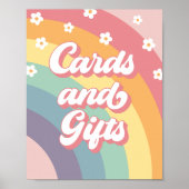 レトロ70sレインボーデイジー誕生日カードとギフト ポスター (正面)