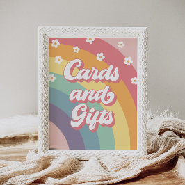 レトロ70sレインボーデイジー誕生日カードとギフト ポスター