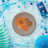 レトロ70sヴィンテージフローラギンガム ペーパープレート (パーティー)