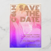 レトロ70s名前モノグラムと写真結婚ズ 箔招待状 (正面)