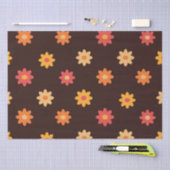 レトロ70s小オレンジイエローレッド花 薄葉紙 (クラフト)