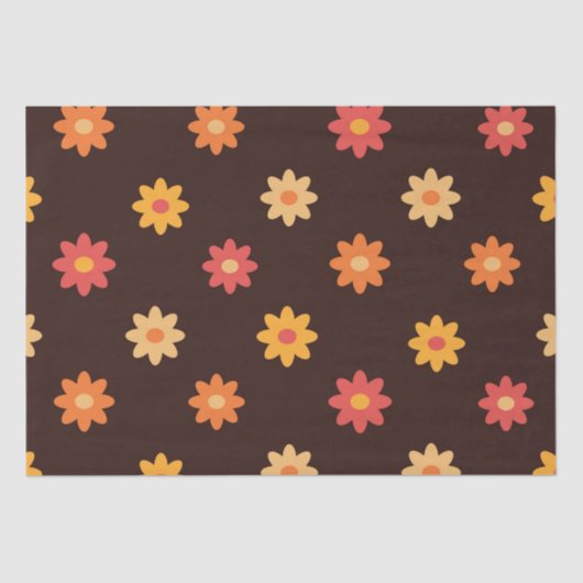 レトロ70s小オレンジイエローレッド花 薄葉紙 (正面)