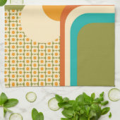 レトロ70s幾何学的フローラ キッチンタオル (折り畳み)