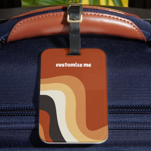 レトロ70s波形オレンジグルービーヒッピーパーソナライズされた ラゲッジタグ (正面インサイチュ2)