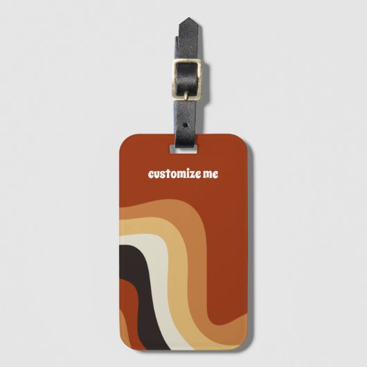 レトロ70s波形オレンジグルービーヒッピーパーソナライズされた ラゲッジタグ (正面縦)