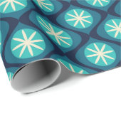 レトロ70s波状花柄 – 青 ラッピングペーパー (ロールコーナー)