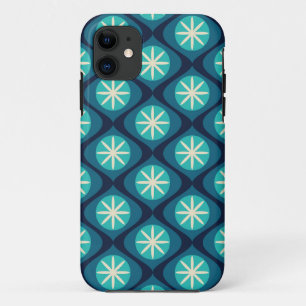 レトロ70s波状花柄 – 青 iPhone 11 ケース