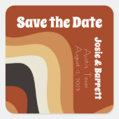 レトロ70s燃えたオレンジ色のGroovy日付を保存 スクエアシール (正面)