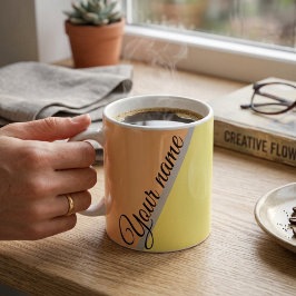 レトロ70s緑のティール（緑がかった色）オレンジと黄色のカラーブロック コーヒーマグカップ