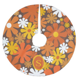 レトロ70s花柄オレンジブラウン(イニシャル) ブラッシュドポリエステルツリースカート