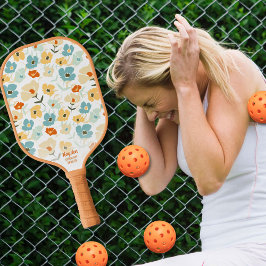 レトロ70s花柄カスタム文字名 ピックルボールラケット