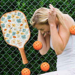 レトロ70s花柄カスタム文字名 ピックルボールラケット