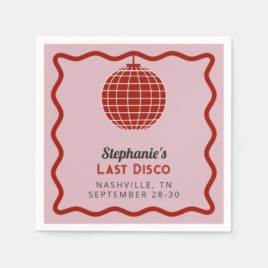 レトロ70s赤とピンク最後のディスコバチェロレッテ スタンダードカクテルナプキン (正面)