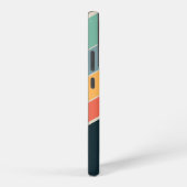 レトロ70s青モノグラムのピンク縦ストライプ samsung galaxyケース (右側面)