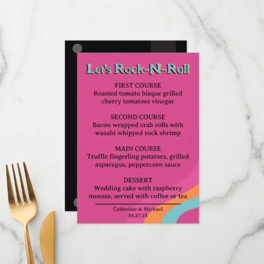 レトロ70s音楽カセットテープGroovy明るい赤紫色おもしろい メニュー (正面/裏面インサイチュ)