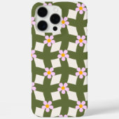 レトロ70s セージグリーン 幾何学フラワーパターン Case-Mate iPhoneケース (裏面)